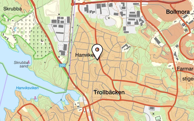 Karta som visar Pizzeria Messina på Trollbäcksvägen 34A, 135 50 Tyresö