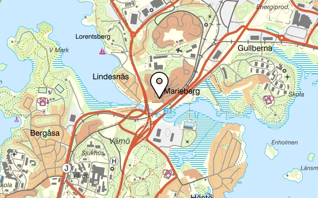 Karta som visar Pizzabutiken på Gullbernavägen 1D, 371 43 Karlskrona
