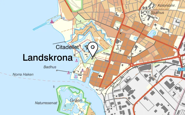 Karta som visar Thimans Vinbar på Slottsgatan 5, 261 31 Landskrona