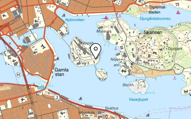 Karta som visar Hotel Skeppsholmen på Gröna gången 1, 111 49 Stockholm
