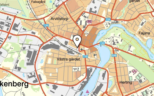 Karta som visar Restaurang Prashad på Holgersgatan 27B, 311 75 Falkenberg