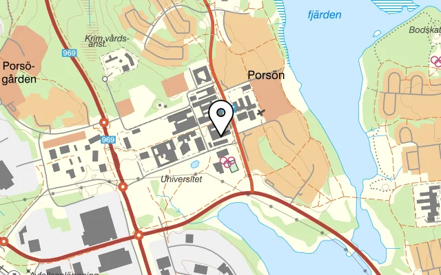 Karta som visar Kårhusrestaurangen i Luleå AB på Universitetsvägen 9, 977 54 Luleå