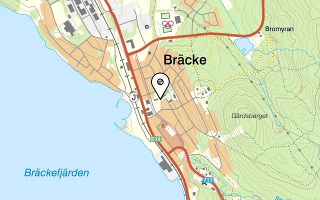 Karta som visar Bräcke Folkets Hus upa på Hantverksgatan 27, 843 32 Bräcke