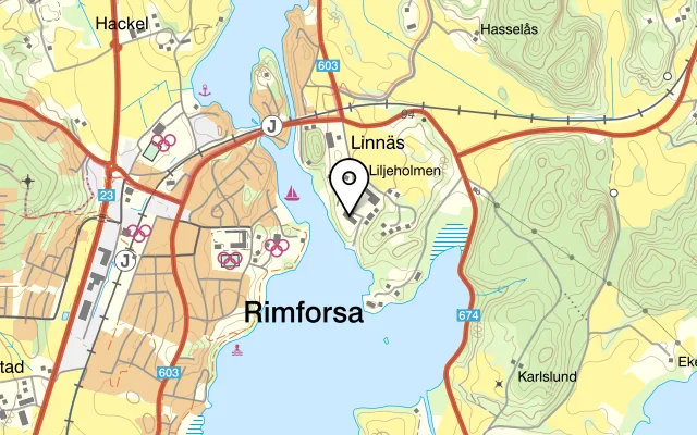 Karta som visar Liljeholmen Herrgård på Liljeholmsvägen 8, 590 43 Rimforsa