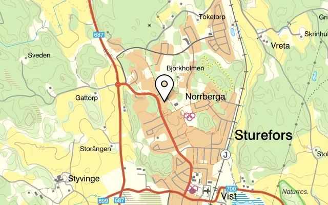Karta som visar Restaurang El Greco på Näckrosvägen 150, 590 54 Sturefors
