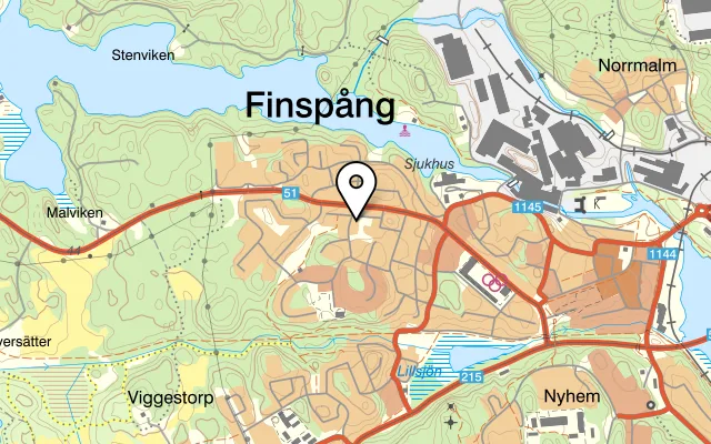 Karta som visar Pizzeria Meri på Myrmalmsvägen 11, 612 36 Finspång