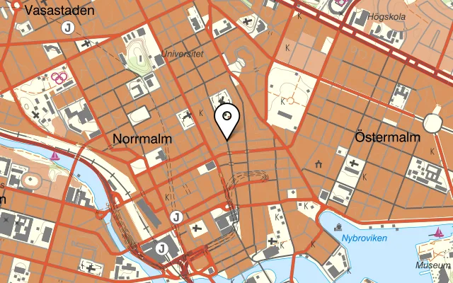 Karta som visar Happy Rooster på Malmskillnadsgatan 41, 111 38 Stockholm
