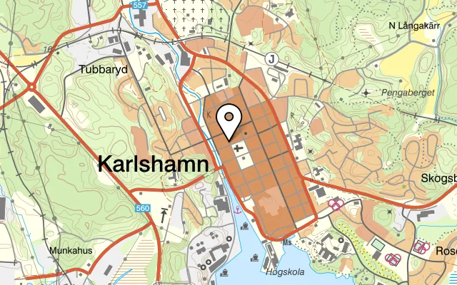 Karta som visar Siesta Pizzeria & Restaurang på Drottninggatan 61, 374 36 Karlshamn