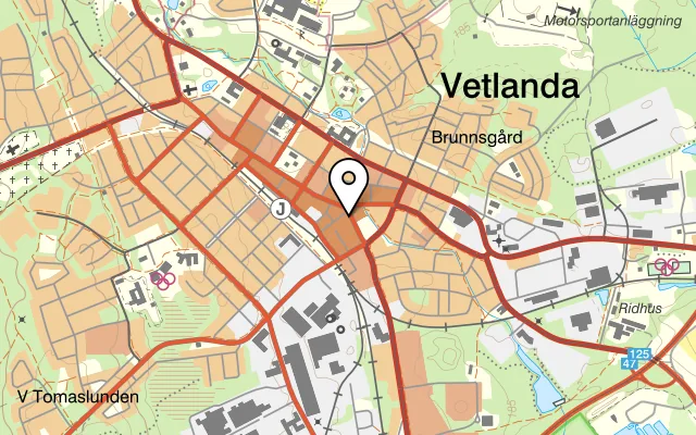 Karta som visar Bar & Ät på Biblioteksgatan 1, 574 32 Vetlanda