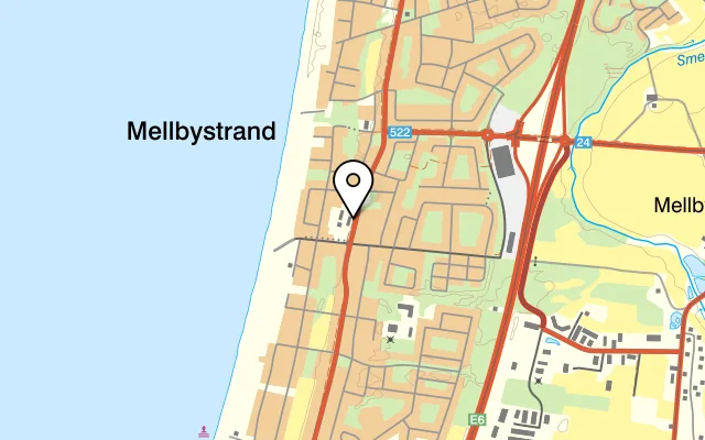 Karta som visar Restaurang Delfinen Mellbystrand på Kustvägen 120, 312 61 Mellbystrand