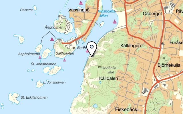 Karta som visar Hinsholmen | Mat & Event på Hinsholmens Bryggväg 50, 426 79 Västra Frölunda, Sweden