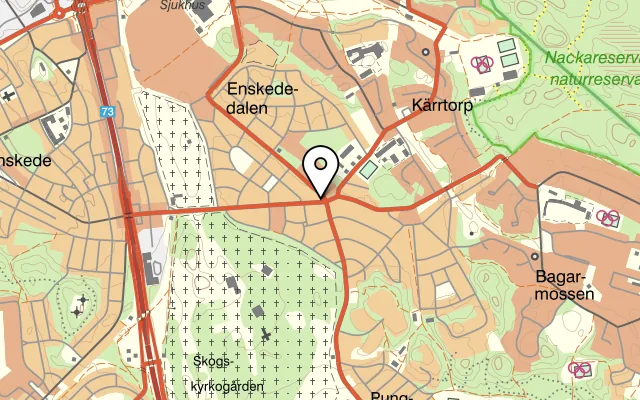 Karta som visar Restaurang Barnvagnsfabriken på 