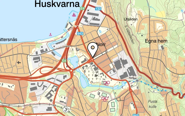 Karta som visar Krilles pizzeria på Erik Dahlbergsgatan 30, 561 32 Huskvarna, Sweden