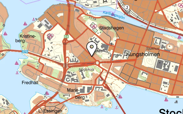 Karta som visar Malki Pizza & Salad i Lindhagen på Lindhagensgatan 55, 112 43 Stockholm, Sweden