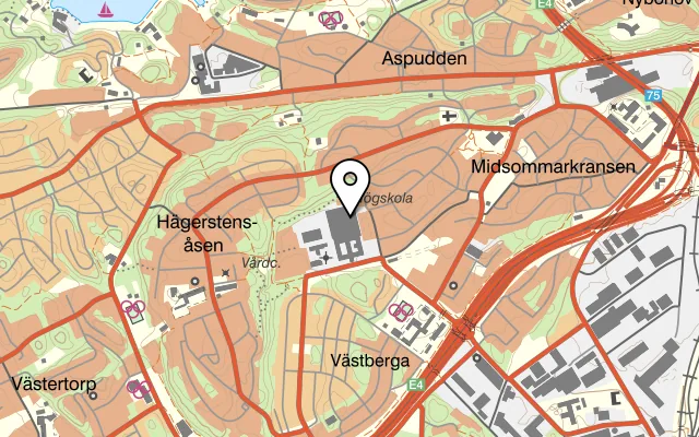 Karta som visar Café Glasklart på LM Ericssons Väg 14, 126 26 Hägersten, Sweden