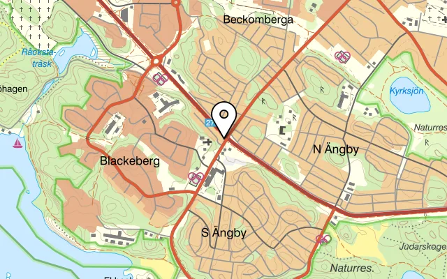 Karta som visar SANO Sushi & Poké Bar på Blackebergsvägen 109, 168 51 Bromma, Sweden