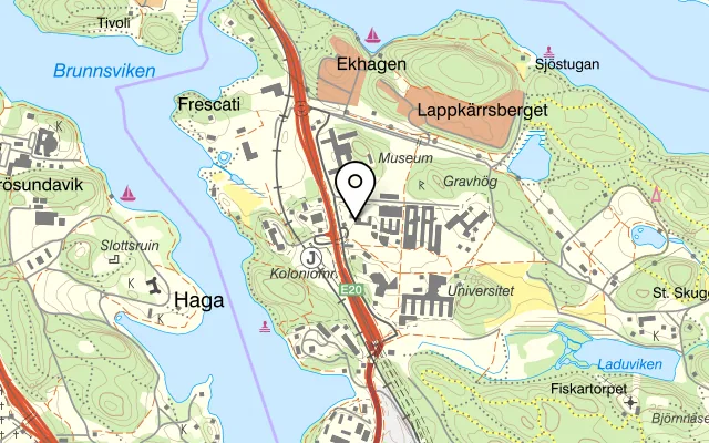 Karta som visar Fakultetsklubben Manne Siegbahn på Frescativägen 22, 114 18 Stockholm, Sweden