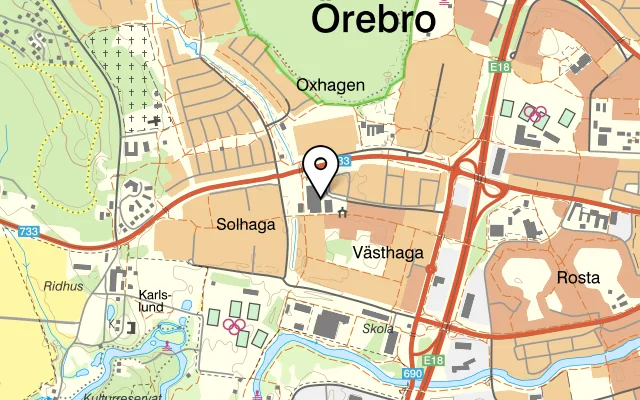 Karta som visar Haga Restaurang & Pizzeria på Vaktelvägen 2, 703 46 Örebro, Sweden
