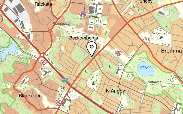 Karta som visar Kompir Pizzeria - Bromma på Långskeppsgatan 5, 168 53 Bromma, Sweden