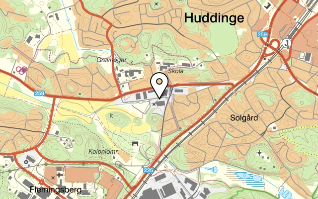 Karta som visar Vista Burger på Novavägen 36, 141 44 Huddinge, Sweden