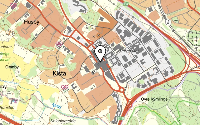 Karta som visar Lebanese Food Kista på Hanstavägen 45, 164 53 Kista, Sweden