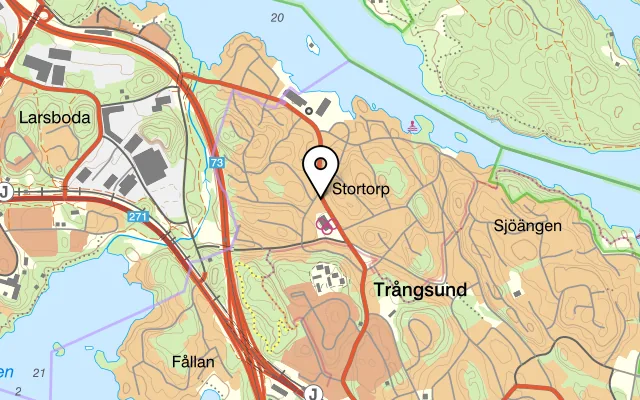 Karta som visar Villa Printz på Printz väg 19, 142 66 Trångsund, Sweden