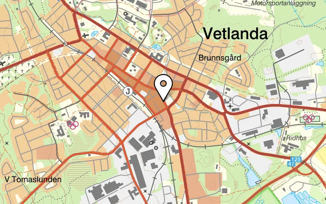 Karta som visar Martins kök och deli på Lasarettsgatan 6E, 574 32 Vetlanda, Sweden