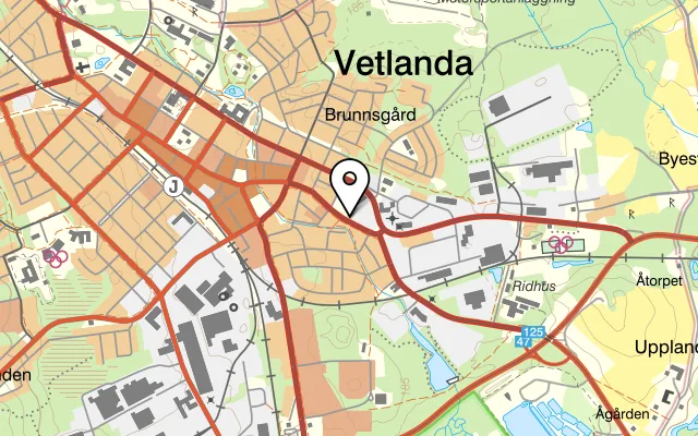 Karta som visar Pizzeria Evergreen på Vitalagatan 35, 574 32 Vetlanda, Sweden
