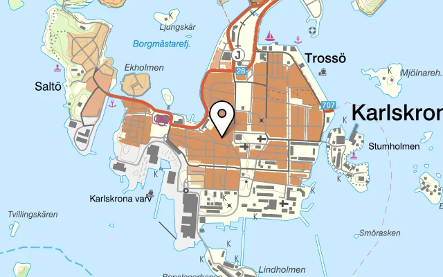 Karta som visar Café 1344 på Borgmästaregatan 13, 371 35 Karlskrona