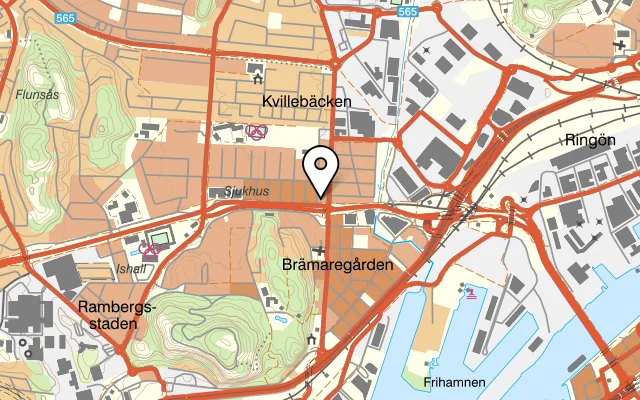 Karta som visar Okinawa sushi Göteborg på Kville Saluhall, Gustaf Dalénsgatan 2, 417 05 Göteborg