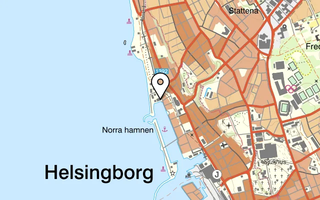 Karta som visar Roys fisk på Kajpromenaden 21, 252 67 Helsingborg