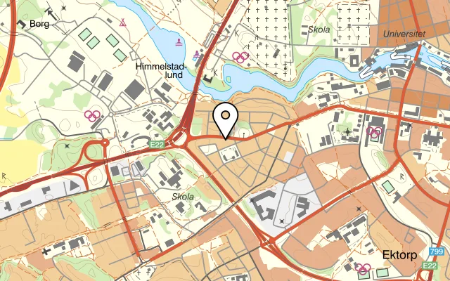 Karta som visar Landerholms konditori på Lindövägen 14, 602 28 Norrköping