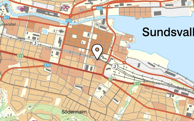 Karta som visar Saffrans Bodega på Nybrogatan 25, 852 36 Sundsvall