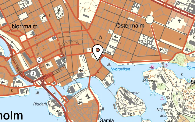 Karta som visar Wedholms fisk på Arsenalsgatan 1, 111 47 Stockholm