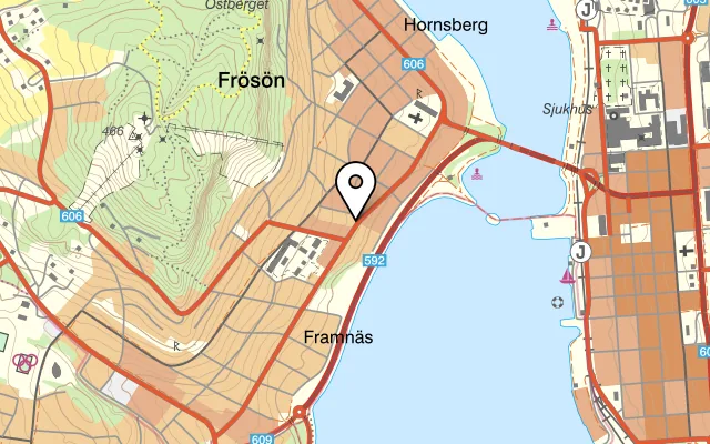 Karta som visar Tages konditori & kök på Frösövägen 32, 832 43 Frösön