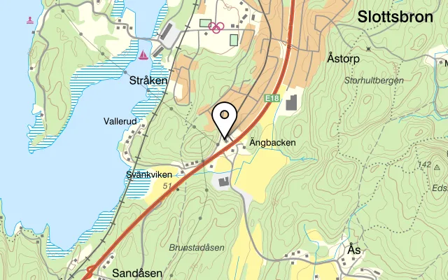 Karta som visar Restaurang E18 på Strandgatan 68, 664 40 Slottsbron
