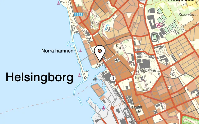 Karta som visar Phuun Thai på Hamntorget 3, 252 21 Helsingborg