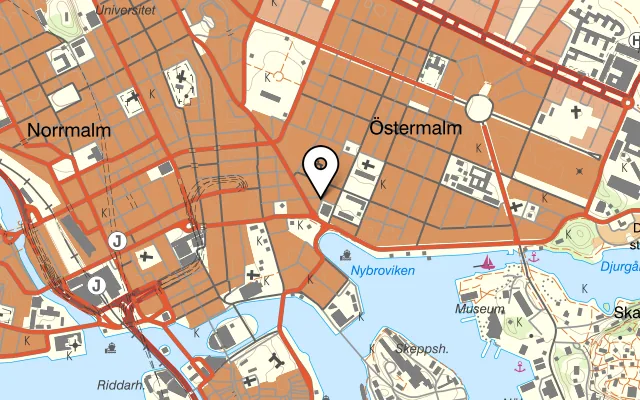 Karta som visar Teatergrillen på Nybrogatan 3, 114 34 Stockholm