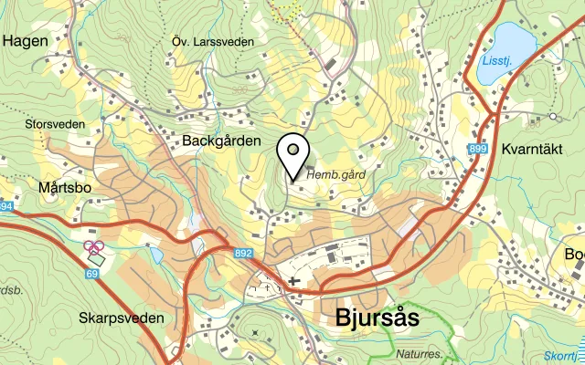 Karta som visar Dössbergets Värdshus på Proselins väg 8, 790 21 Bjursås