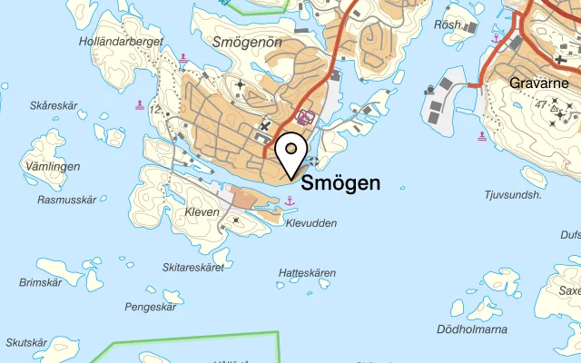 Karta som visar Göstas på Fiskhamnsgatan 32, 456 51 Smögen
