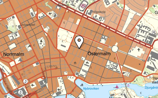 Karta som visar Godot på Grev Turegatan 36, 114 38 Stockholm