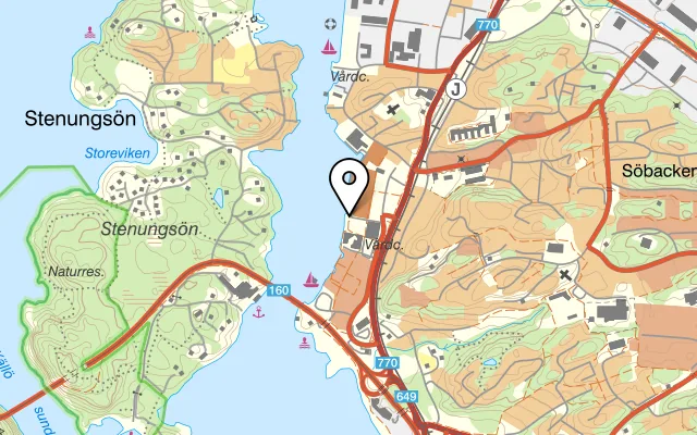 Karta som visar Harrys på Västra köpmansgatan 32, 444 30 Stenungsund