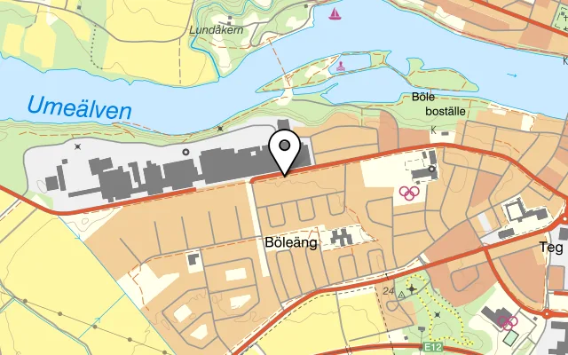 Karta som visar Olles Pizzeria på Bölevägen 62, 904 34 Umeå