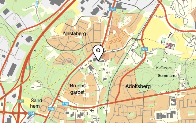 Karta som visar Restaurang Parken på Adolf Mörners plan 6, 702 28 Örebro