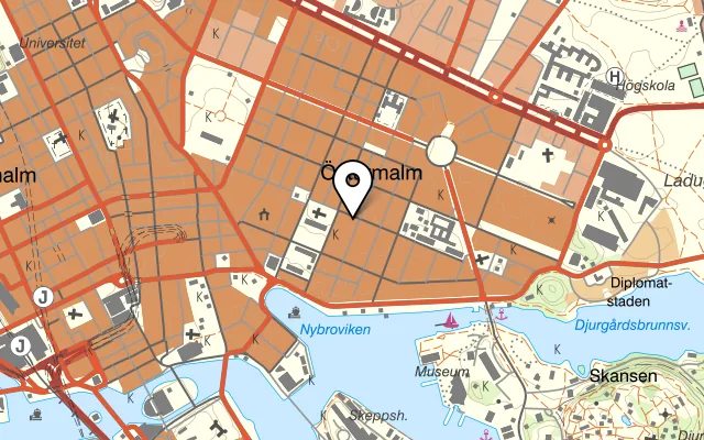 Karta som visar Brasserie Bobonne på Storgatan 12, 114 51 Stockholm