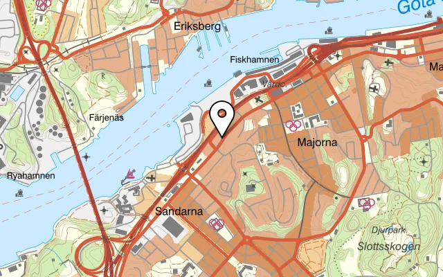 Karta som visar Govindas på Karl Johansgatan 57, 414 55 Göteborg