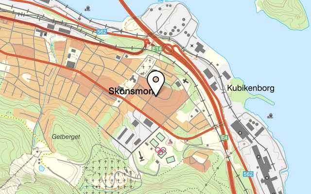 Karta som visar Pizzeria Kuben på Harmonigatan 12, 854 63 Sundsvall