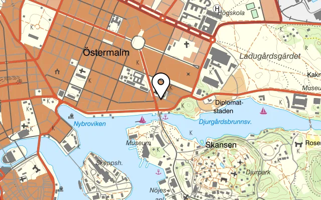 Karta som visar Kasten Bistro by Jim&Jacob på Fredrikshovsgatan 4, 115 23 Stockholm