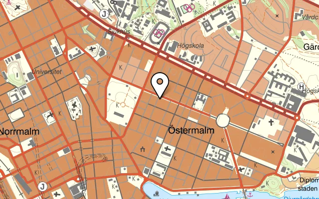 Karta som visar Trattoria Montanari på Grev Turegatan 56, 114 38 Stockholm