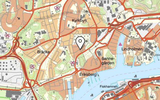 Karta som visar Pizzeria Cyrano på Danagatan 1, 418 76 Göteborg
